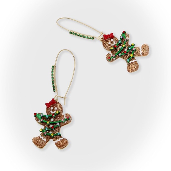 Betsey Johnson Womens Jingle Bell Bling Christmas Gingerbread Dangle Earrings - Picture 4 of 4
